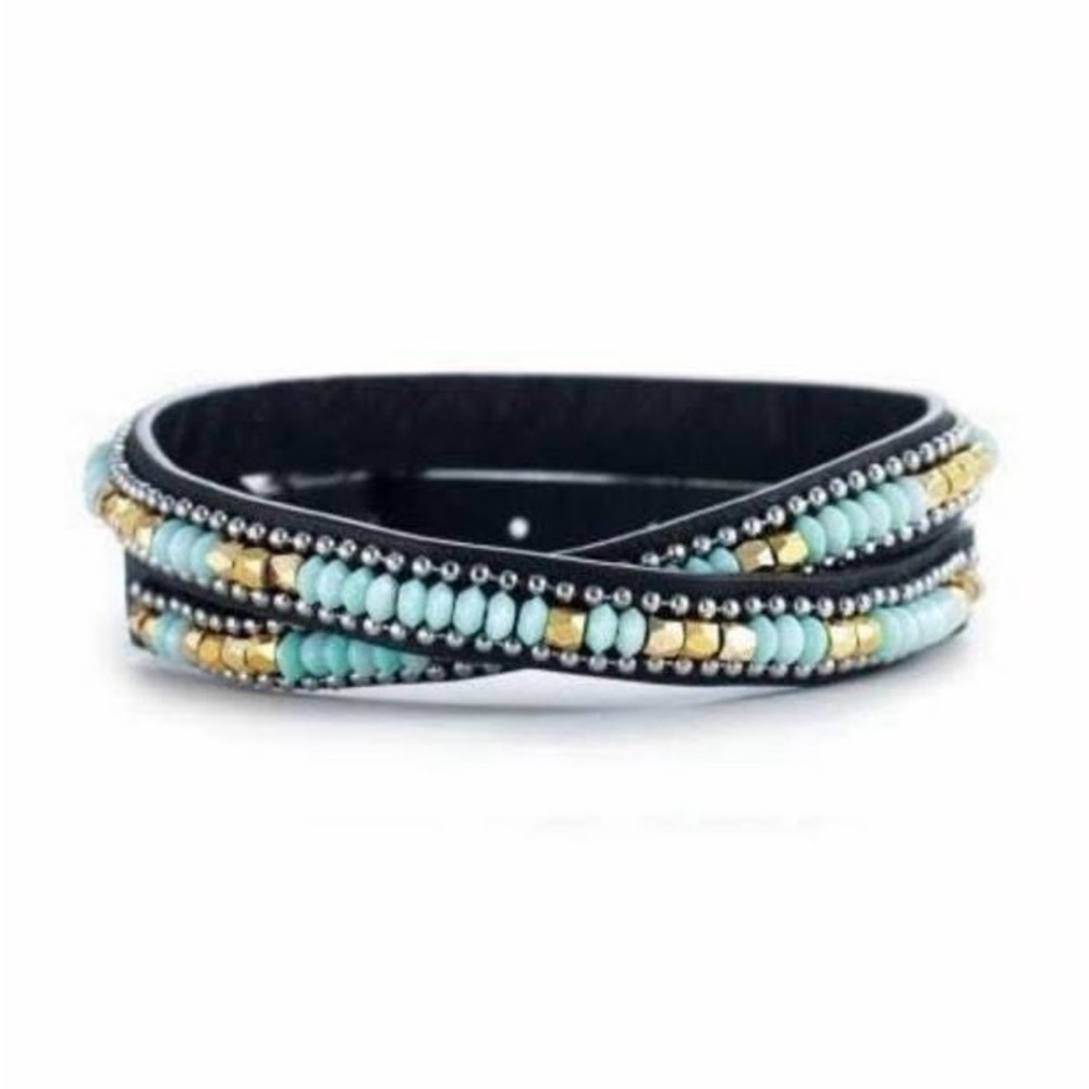 Black and Turquoise Beaded Wrap Bracelet